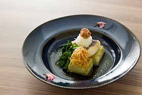 お茶豆富と白身魚の揚げ出汁